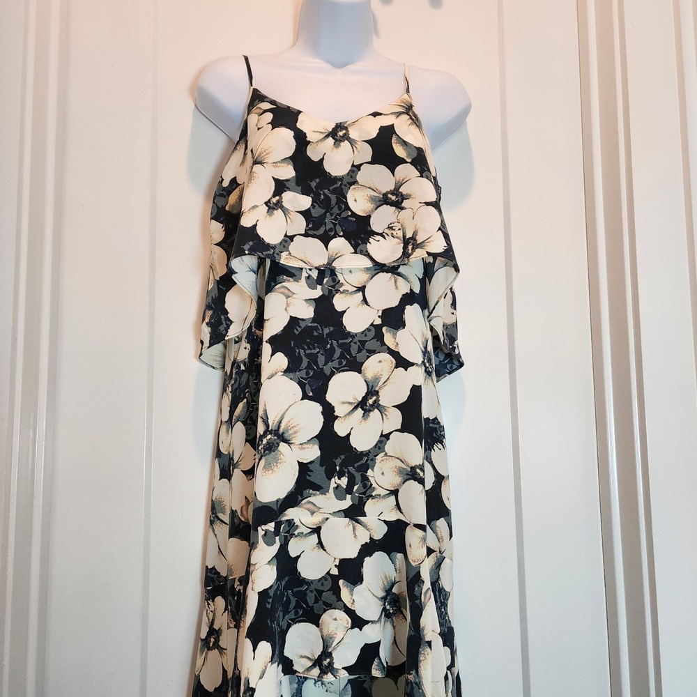 Intermix 100% Silk Floral Layered Maxi Dress High Low XS Black Ivory Resort $593 - Picture 8 of 16